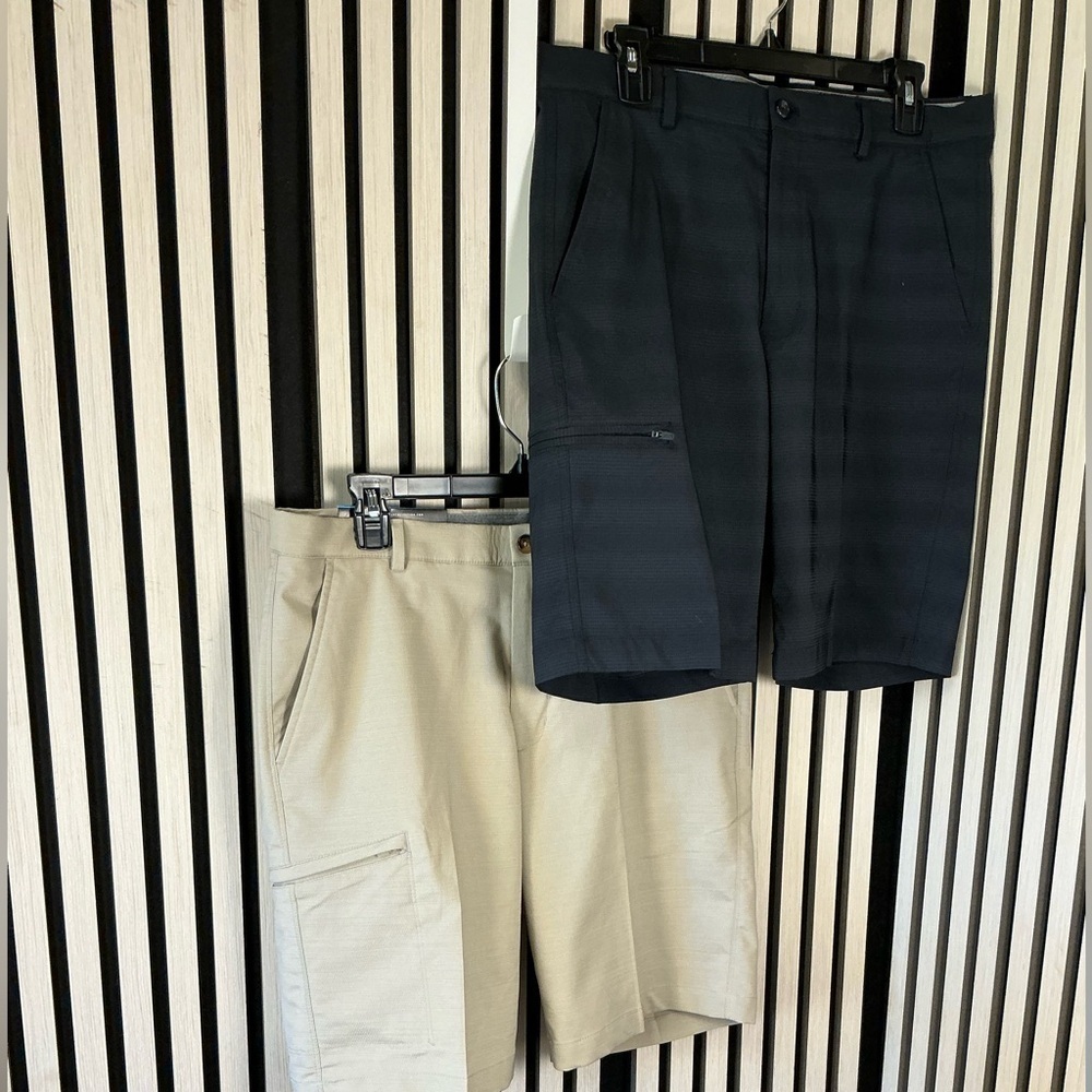 Men's Greg Norman Casual Flat-Front Shorts - Khaki, Black, Navy Lot of 6 pair - Picture 2 of 9
